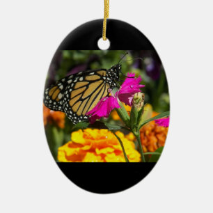 Ovale En Céramique Papillon Monarque sur ornement marigold-ovale rose