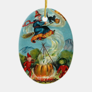 Ovale En Céramique Sorcière et ornement de lutins