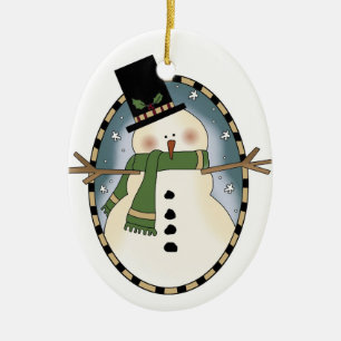 Ovale En Céramique Un joli ornement de bonhomme de neige