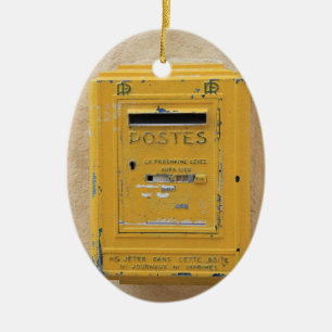 Ovale En Céramique Vieil ornement jaune de boîte aux lettres