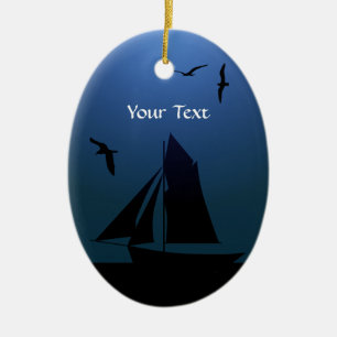 Ovale En Céramique Voilier Océan Bleu Nautique Oval Ornement