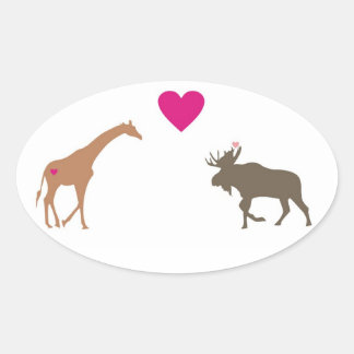 Ovale Giraffe Moose Love Oval Sticker petit