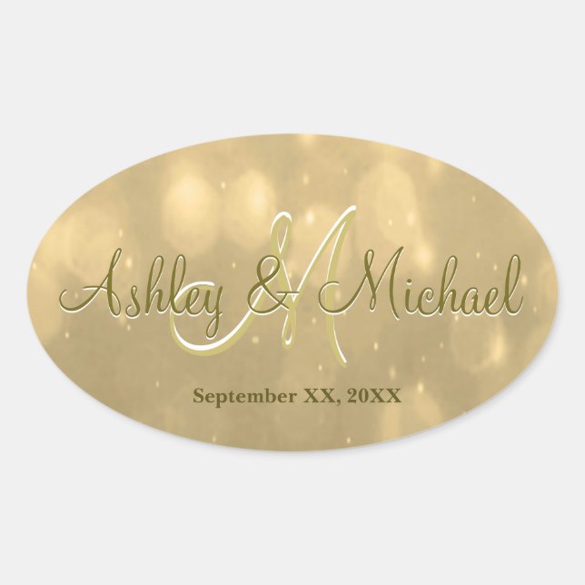 Ovale Gold Bokeh | Sticker Monogram Mariage (Devant)