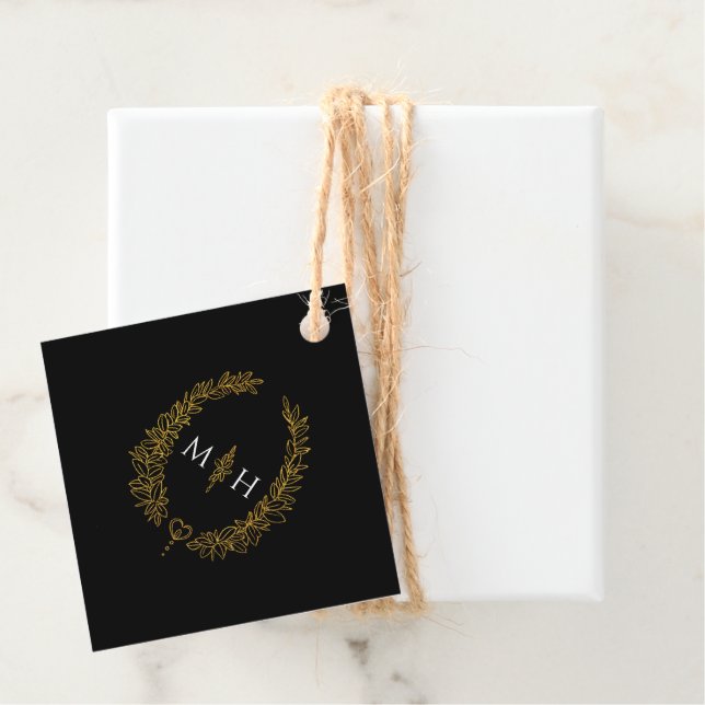 Ovale Hochzeit der schwarzen, goldgelben Kronen Geschenkanhänger (Beispiel)