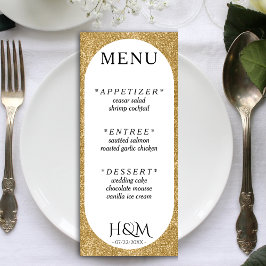 Ovale Hochzeitsempfehlung für White & Gold Glitzer Menükarte