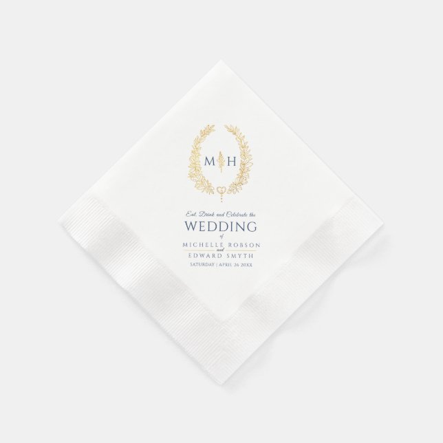 Ovale Hochzeitskleider aus Blauem und Goldblatt Serviette (Ecke)