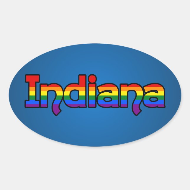 Ovale LGBT Indiana Rainbow text Oval Sticker (Devant)