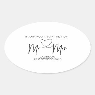 Ovale M. & Mme Merci Wedding Favor Sticker