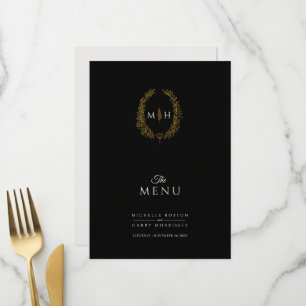Ovale Mono-Hochzeit mit Schwarz-weißem Goldblatt Menükarte