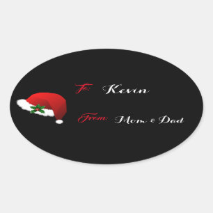 Ovale Nom personnalisé Sticker cadeau de Santa Hat étiqu