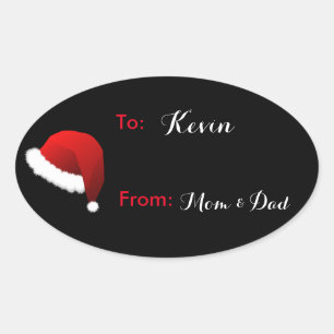 Ovale Nom personnalisé Sticker cadeau de Santa Hat étiqu