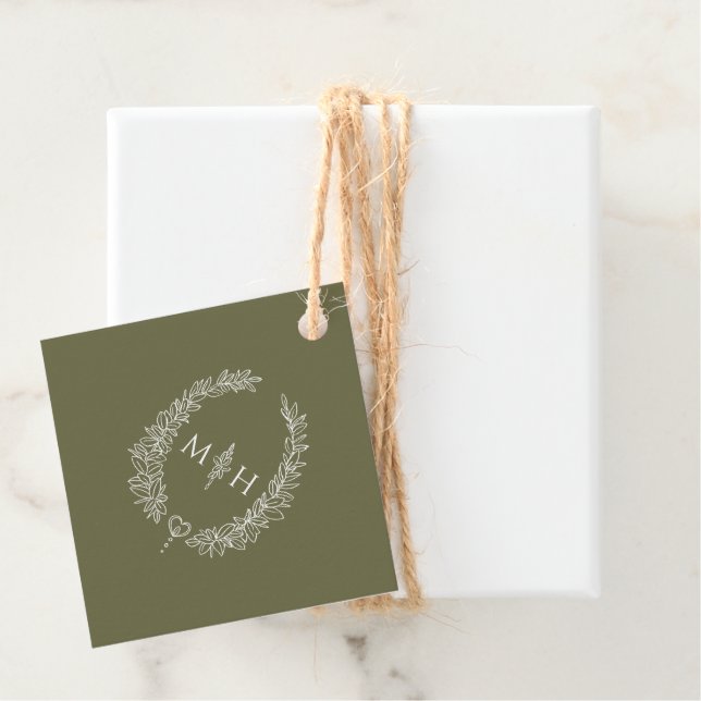 Ovale Oval-Kranz-Monogramm-Hochzeit Geschenkanhänger (Beispiel)