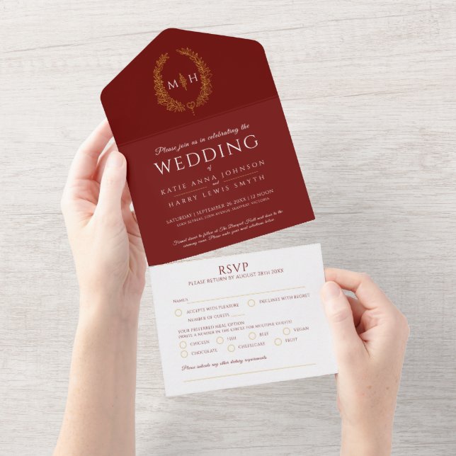Ovale ovale Blätter für Hochzeiten All In One Einladung (Abreißen)