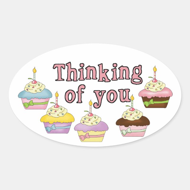 Ovale Penser à vous Sticker Cupcake (Devant)