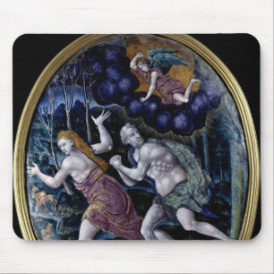 Ovale Plakette, die Adam und Eve darstellt Mousepad