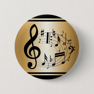 Ovale schwarze Noten auf Gold Button