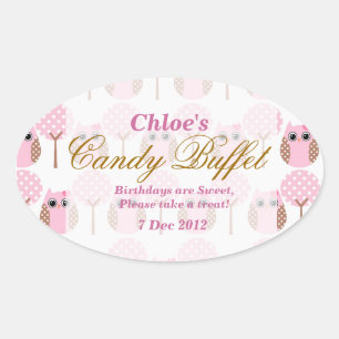 Ovale Sticker Buffet Anniversaire de Chouette Whimsical