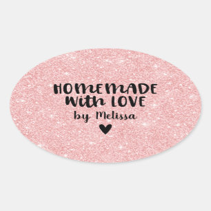 Ovale Sticker Coeur Parties scintillant Rose Amour Fait 
