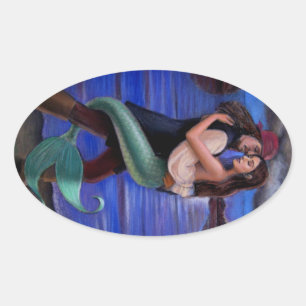 Ovale Sticker d'amour caribéen de Mermaid & Pirate