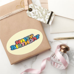 Ovale Sticker d'anniversaire avec texte coloré