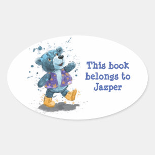 Ovale Sticker de livre personnalisé Teddy Bear Willie