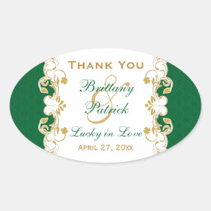Ovale Sticker de mariage préféré, vert, blanc, manuscrit