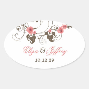 Ovale Sticker de mariage rose Roses Fleur Floral Élégant