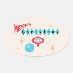 Ovale sticker de voeux de Noël rétro