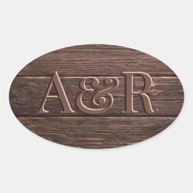 Ovale Sticker effet Bois foncé monogramme, (Devant)