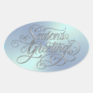 Ovale Sticker en argent Bonnes Fêtes bleu glace
