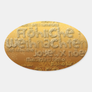 Ovale Sticker Gold International Weihnachten Navidad O
