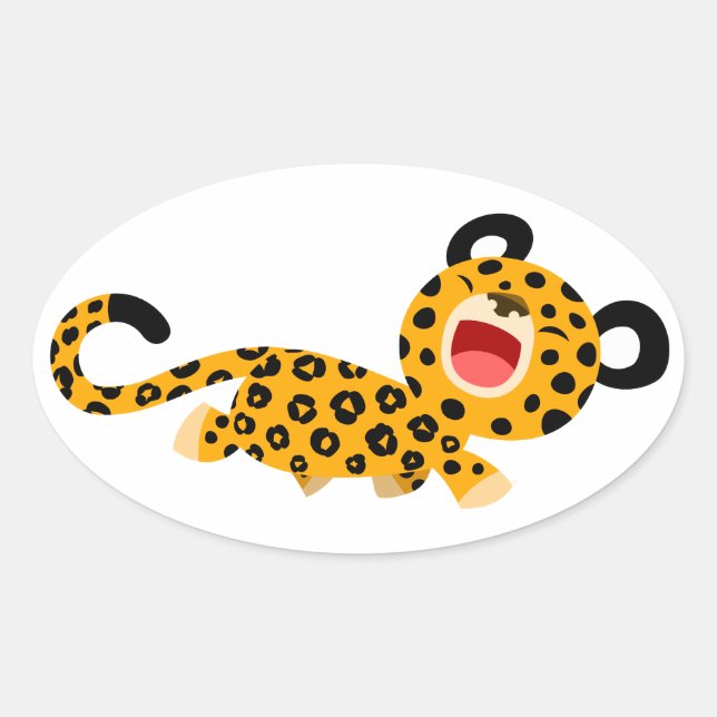 Ovale Sticker Leopard Facétieux Cartoon (Devant)