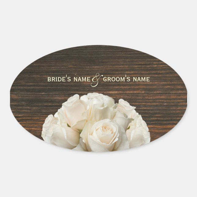 Ovale Sticker Mariage de Roses et Bois d'Écorce (Devant)