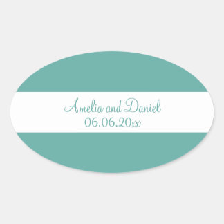 Ovale Sticker Mariage personnalisé turquoise et blanc