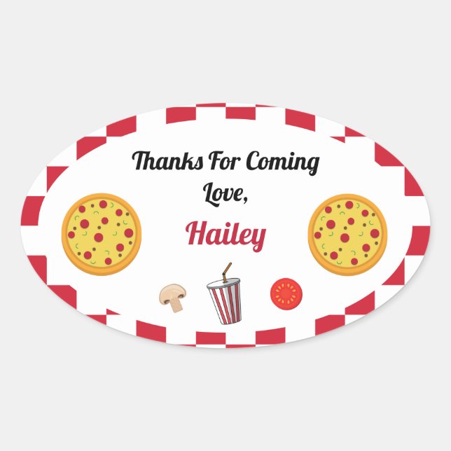 Ovale Sticker Merci Pizza Party (Devant)