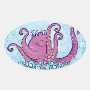 Ovale sticker octopus mignon