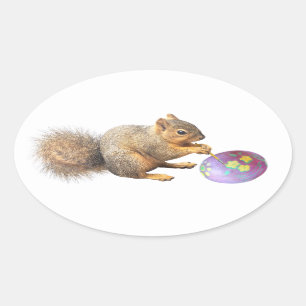Ovale Sticker OEuf de Pâques Peinture d'écureuil