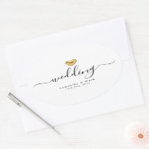 Sticker Oval Mariage simple et moderne Gold Heart