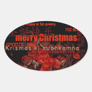 Ovale Sticker personnalisé Feliz Navidad World Christmas