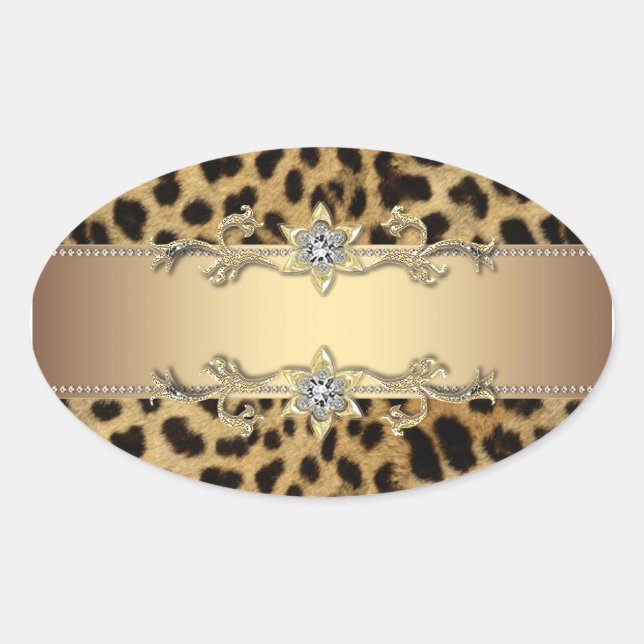Ovale Sticker pour bijoux en or Leopard (Devant)