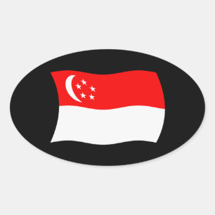 Ovale Sticker pour drapeau de Singapour