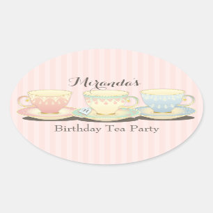 Ovale Sticker Sweetchic Anniversaire Teacup Tea Party
