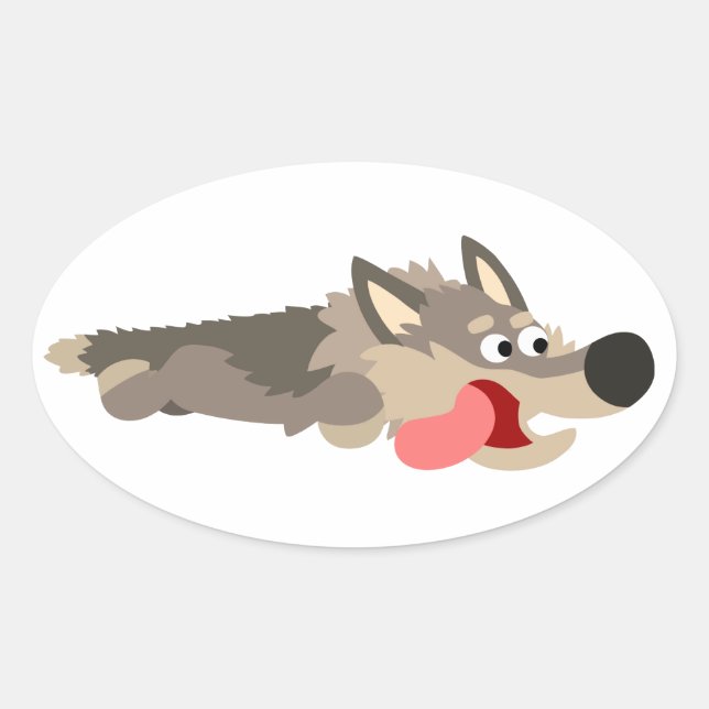 Ovale Sticker Wolf de caricature de la flotte mignonne (Devant)