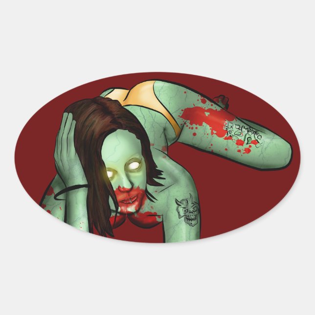 Ovale Sticker Zombie Pin-Up (Devant)