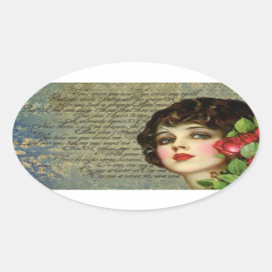 Ovale Victorian Glamor Girl avec Sticker Oval Rose Rouge