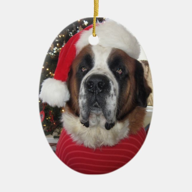 Ovale Weihnachtsverzierung Sankt Bernhardiner Keramikornament (Vorne)