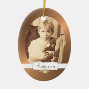 Ovaler Keramik-Schmuck mit Kupferrand und Ihrem Fo Keramik Ornament