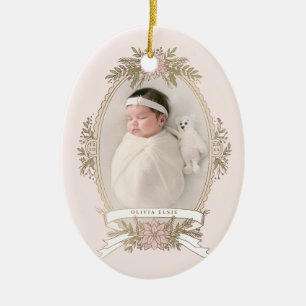Ovales Feminine-Rahmenband und Feriengrün Keramik Ornament