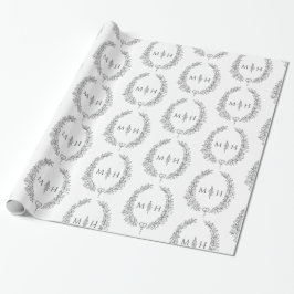 Ovales Leaf-Monogramm zeichnend dunkelgrau auf Wei Geschenkpapier