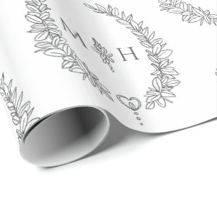 Ovales Leaf-Monogramm zeichnend dunkelgrau auf Wei Geschenkpapier